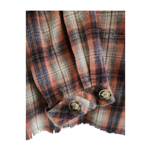 Plaid Flannel Shirt L Democracy Jacket Button Up Top Relaxed Fit Pockets - Picture 4 of 10